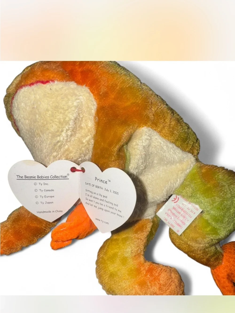 Ty Beanie Baby Prince Plush Frog Multicolored. New